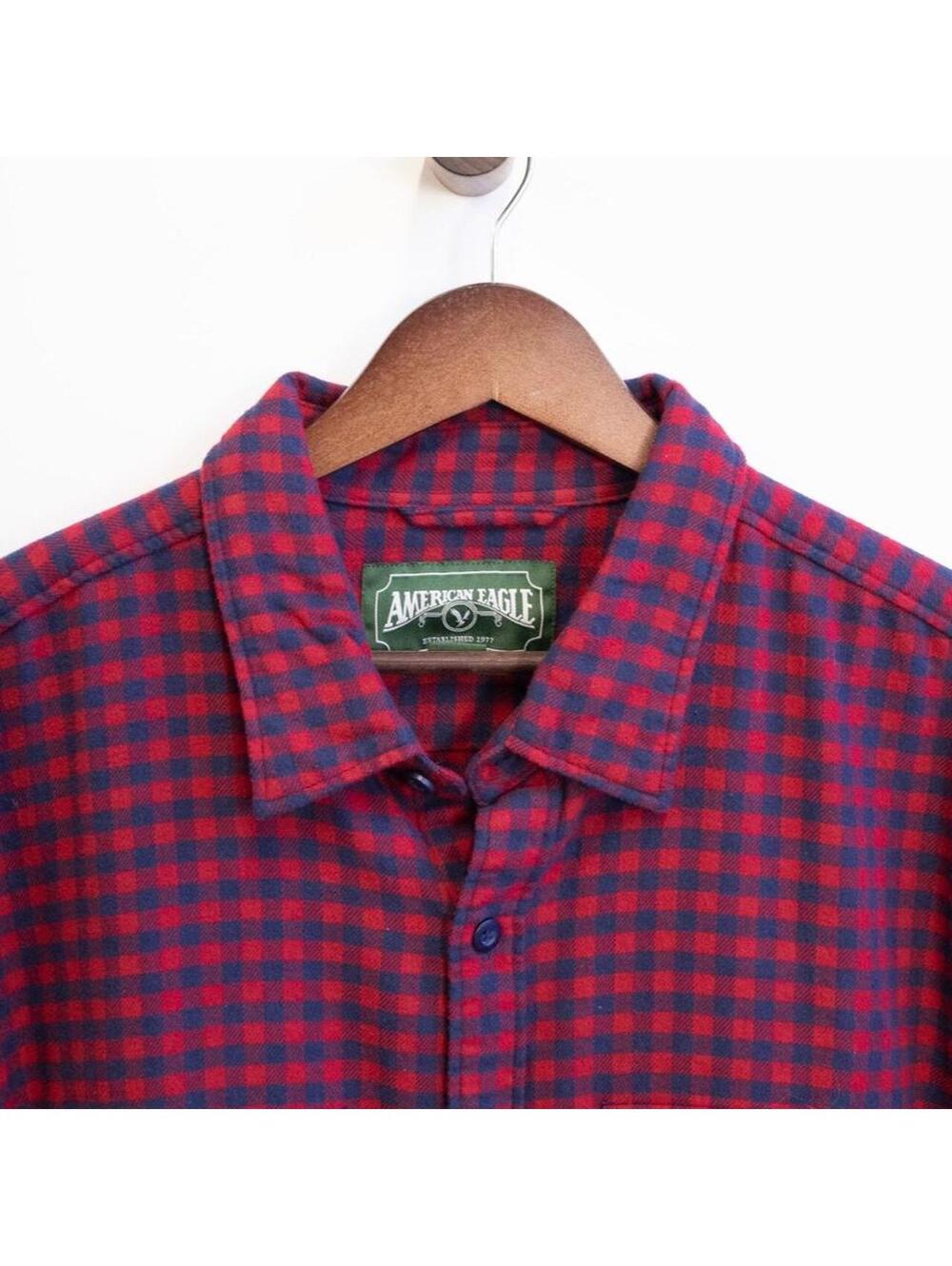 American Eagle Red & Navy Buffalo Check Flannel Shirt XL Tall